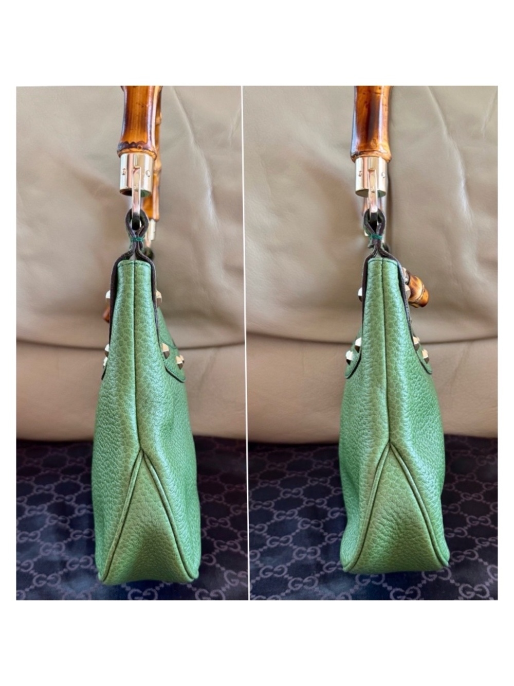 Authentic Gucci Anita Green Leather Bamboo Top Handle Bag - Picture 4 of 11